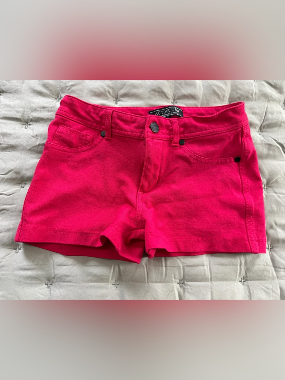 Active USA Neon Pink High-Waist Stretch Shorts
